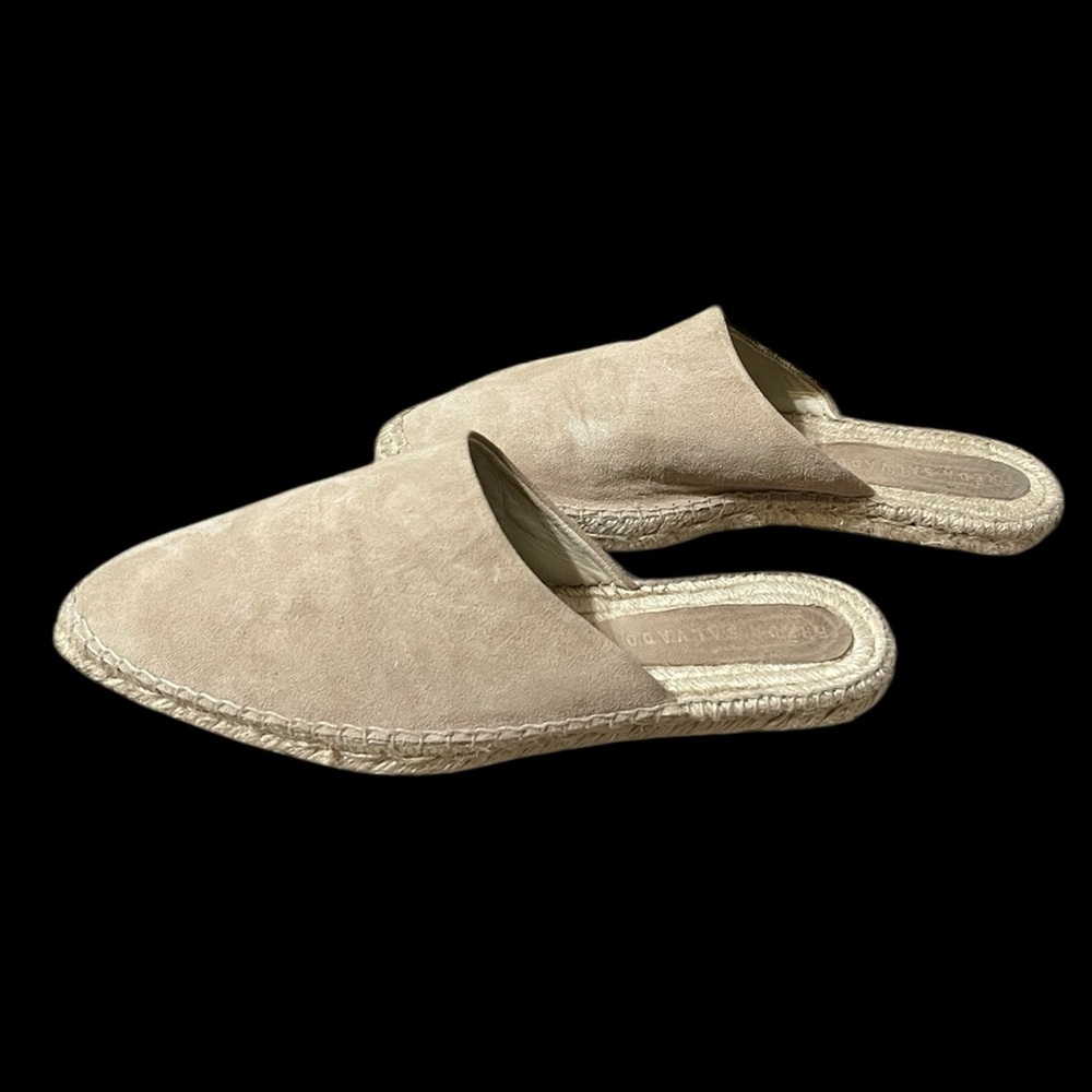 Freda Salvador  Austin Caramel Light Beige Suede Espadrille Mules Sz 38